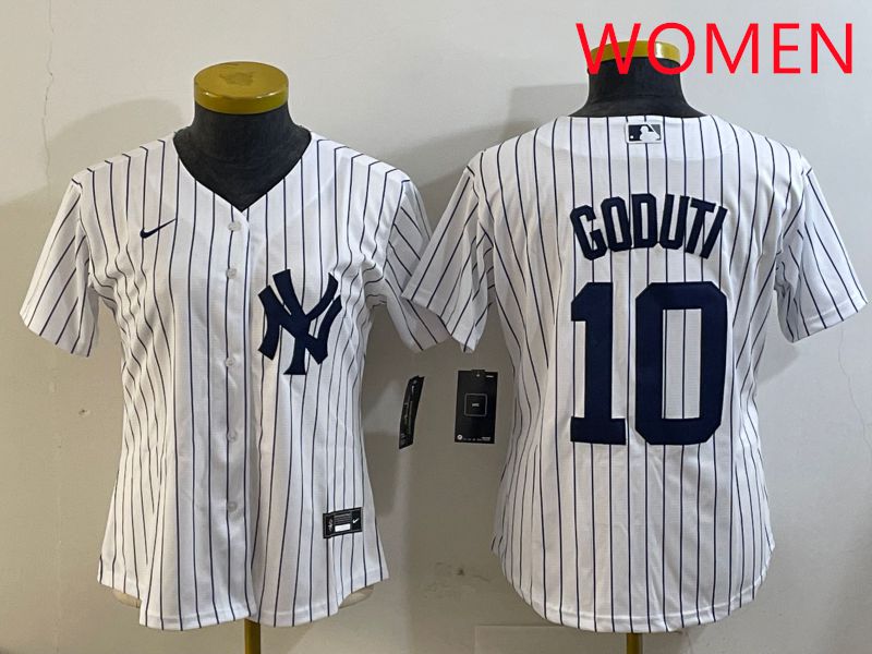 Women New York Yankees #10 Goduti White Stripe 2025 Nike MLB Jersey style 3->youth mlb jersey->Youth Jersey
